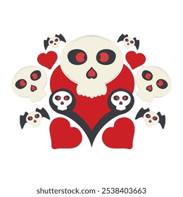 Skull and Heart Illustration isolated on white background