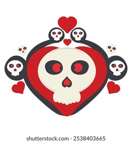 Skull and Heart Illustration isolated on white background