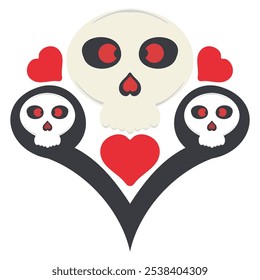 Skull and Heart Illustration isolated on white background