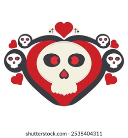 Skull and Heart Illustration isolated on white background