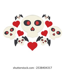 Skull and Heart Illustration isolated on white background