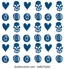 skull, heart and money seamless pattern
