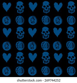 skull, heart and money seamless pattern