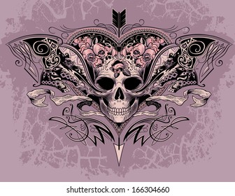 Skull heart on a dusty mauve background