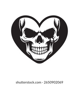Ilustração de design de tatuagem de coração de crânio