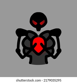 skull with a heart that glows red. vector skull with red glow