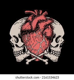 Skull Heart T  shirt Design Illustration