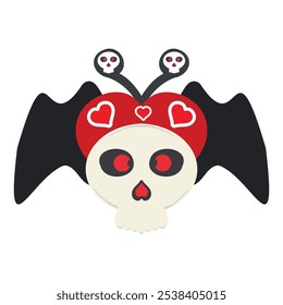 Skull with Hearts and Bats Illustration isolated on white background