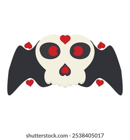 Skull with Hearts and Bats Illustration isolated on white background