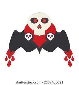 Skull with Hearts and Bats Illustration isolated on white background