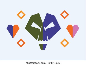 Skull and hearts pattern composition isolated on fair background. Vector artwork