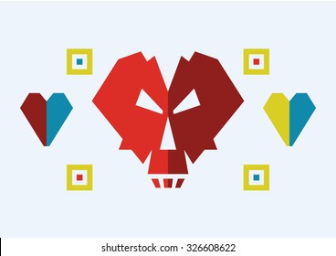 Skull and hearts pattern composition isolated on fair background. Vector artwork
