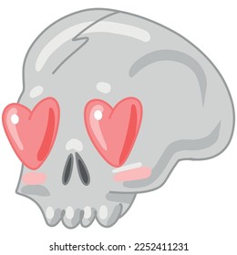 skull with heart-shaped eyes, Creepy Valentine clipart, Spooky Valentine, Pastel Goth digital stickers, Alternative Valentine day vector EPS10