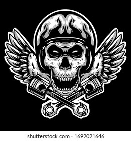 skull helmet with banner and wing club logo mascot design