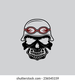 skull in helmet, biker theme vector design template