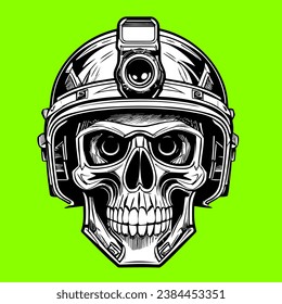calavera con casco y camiseta con cámara impresa