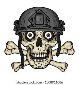 Skull in the helmet. Dead soldier. 