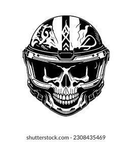 The skull helmet of golem power. Illustration of motorcycle club shirt and emblem design