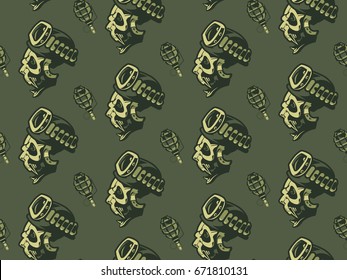 The skull in the helmet with a grenade