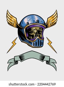 skull helmet illustration with wings