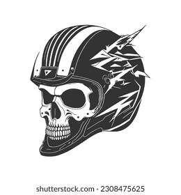 Skull helmet with lightning ornament. Design for motorcycle clubs and t-shirts