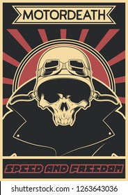 Skull in a helmet Motorcycle club poster, emblem, label