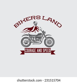 skull in helmet on bike with flames concept vector design template 