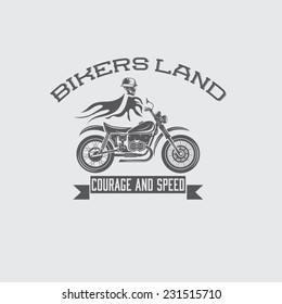 skull in helmet on bike with flames concept vector design template 