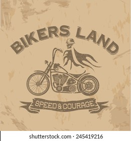 skull in helmet on motorbike with flames concept vector design template