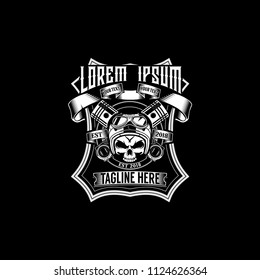 skull with helmet and piston badge vector template
