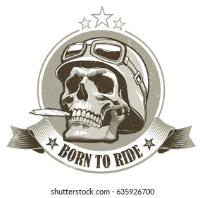 Skull in helmet with retro racer glasses. Vector illustration .eps10