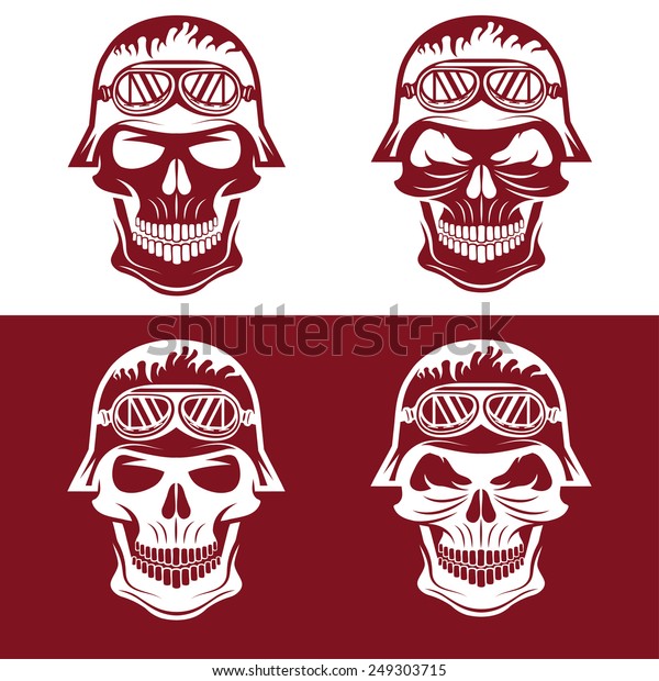 skull\
in helmet set, biker theme vector design\
template