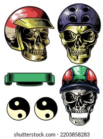 skull helmet set with ribbon and object