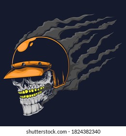 Skull with helmet and smoke illustration. Rider illustration fit for shirt design. Detailing illustration. Eps 10