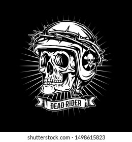 
Skull in a helmet with a thorny wreath and inscription "dead racer". Design in retro style. For printing on t-shirts, stickers and more. Vector.