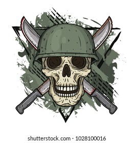 The skull in the helmet and two crossed machetes. Dead soldier. 