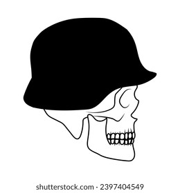 Skull and helmet vector illustration. Human head skeleton icon.