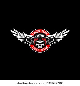 skull with helmet and wing vector emblem logo template