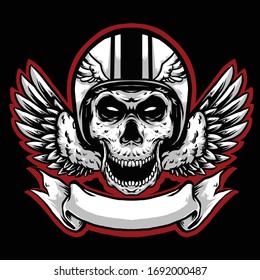 skull helmet with wings club logo mascot design