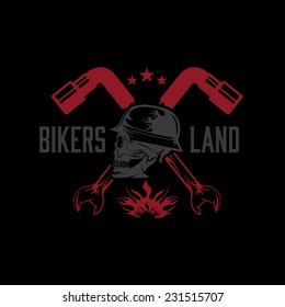 skull in helmet with wrenches concept vector design template 