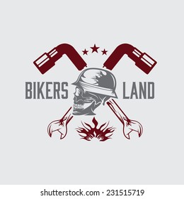 skull in helmet with wrenches concept vector design template 