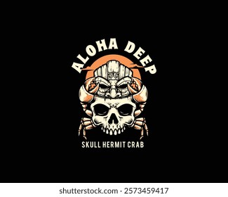 skull hermit crab aloha illustration