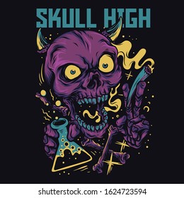 Skull High Cartoon Funny Illustration