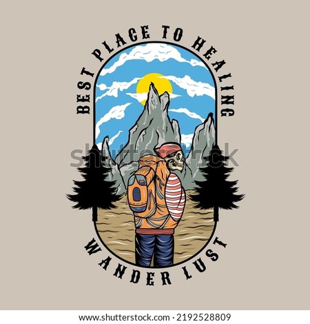 Skull hiking wander lust vector Illustration