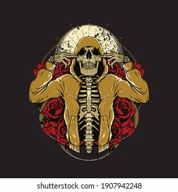 Skull Hip Hop Rose Graphic Illustration Vector Art T-shirt Design