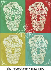 skull hipster drawing label