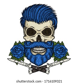 Skull. Hipster skull with knifes. 