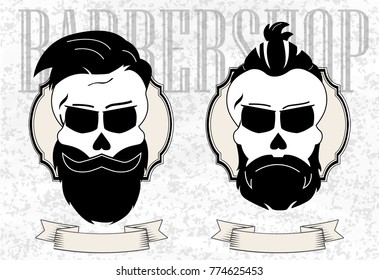 Skull hipster with mustache, beard, coloring page. Vector illustration