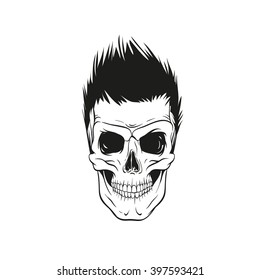 Skull hipster style, creative fashion design. Hand drawn vector illustration
