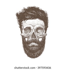 Skull hipster style, creative fashion design. Hand drawn vector illustration
